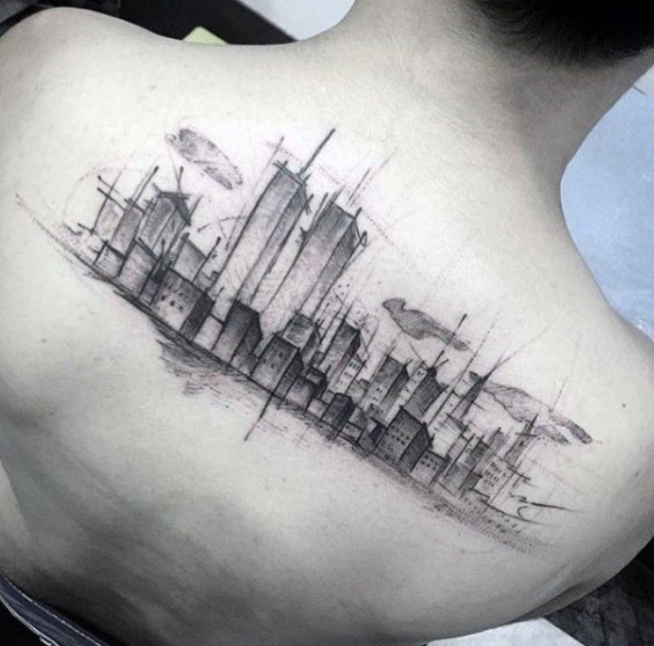 Gambar kota skyline dengan bentuk geometris